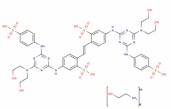 4,4-Bis((4-(bis(2-hydroxyethyl)amino)-6-((4-sulphophenyl)amino)-1,3,5-triazin-2-yl)amino)stilbene-2,2-disulphonic acid, compound with 2-aminoethanol (1:4)