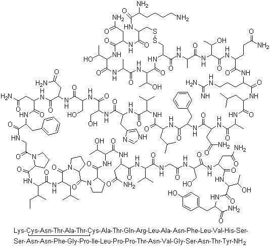 L-Tyrosinamide,L-lysyl-L-cysteinyl-L-asparaginyl-L-threonyl-L-alanyl-L-threonyl-L-cysteinyl-L-alanyl-L-threonyl-L-glutaminyl-L-arginyl-L-leucyl-L-alanyl-L-asparaginyl-L-phenylalanyl-L-leucyl-L-valyl-L-histidyl-L-seryl-L-seryl-L-asparaginyl-L-asparaginyl-L-phenylalanylglycyl-L-prolyl-L-isoleucyl-L-leucyl-L-prolyl-L-prolyl-L-threonyl-L-asparaginyl-L-valylglycyl-L-seryl-L-asparaginyl-L-threonyl-,cyclic (2®7)-disulfide